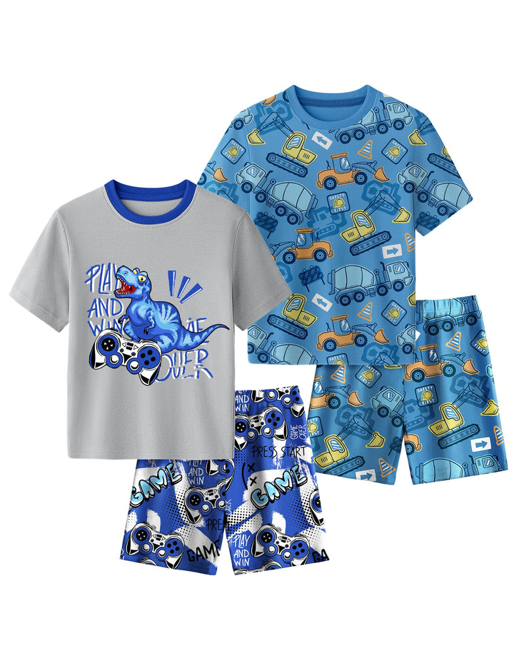 Yoofoss Toddler Pajamas 100% Organic Cotton 4 Piece Short Sleeve Summer Pajama Set Kids Pajamas Boys Girls Snug Fit Pjs Set