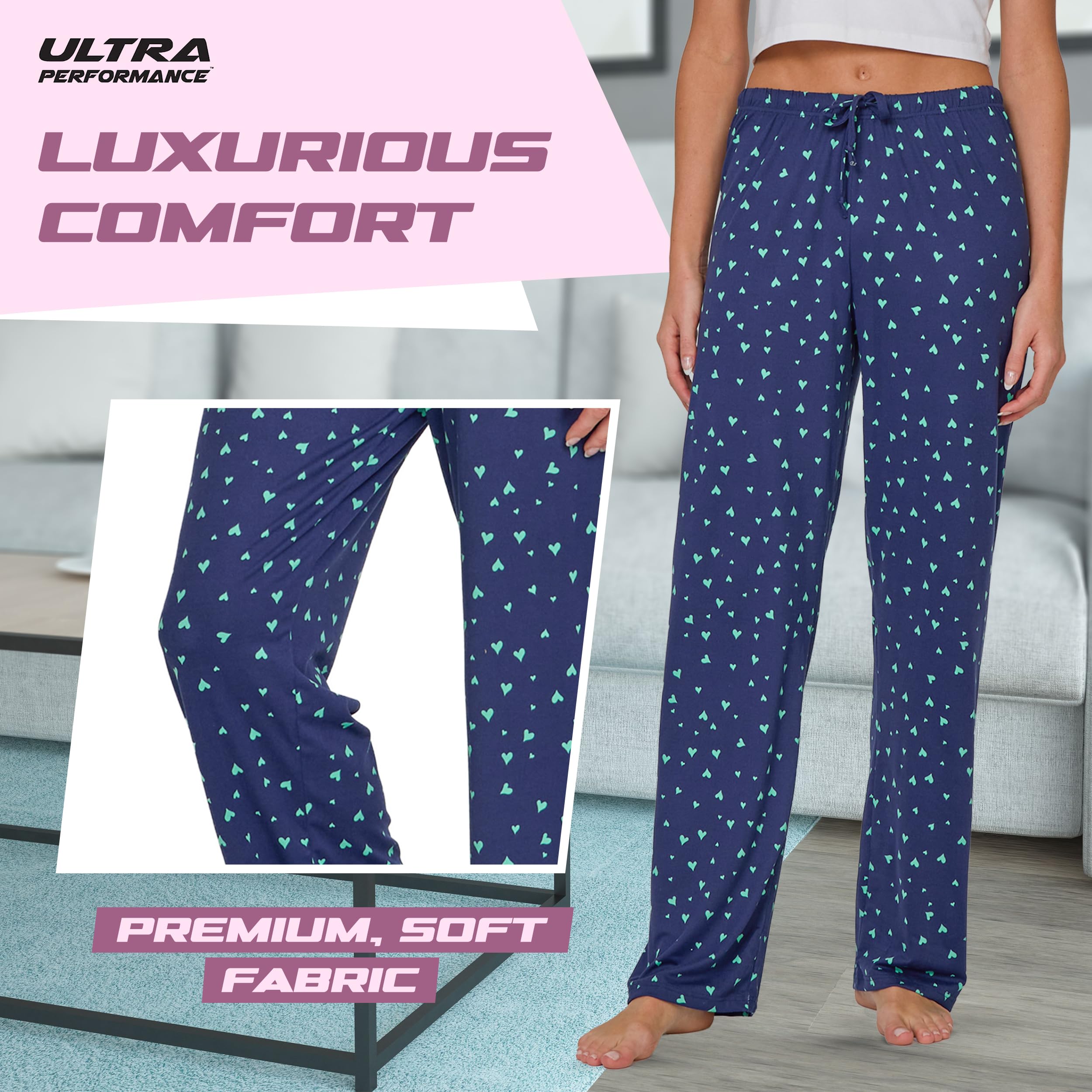 Ultra Performance Womens Pajama PJ Pants 3 Pack Lounge Bottoms Pajamas for Women (Avail in Plus Sizes)