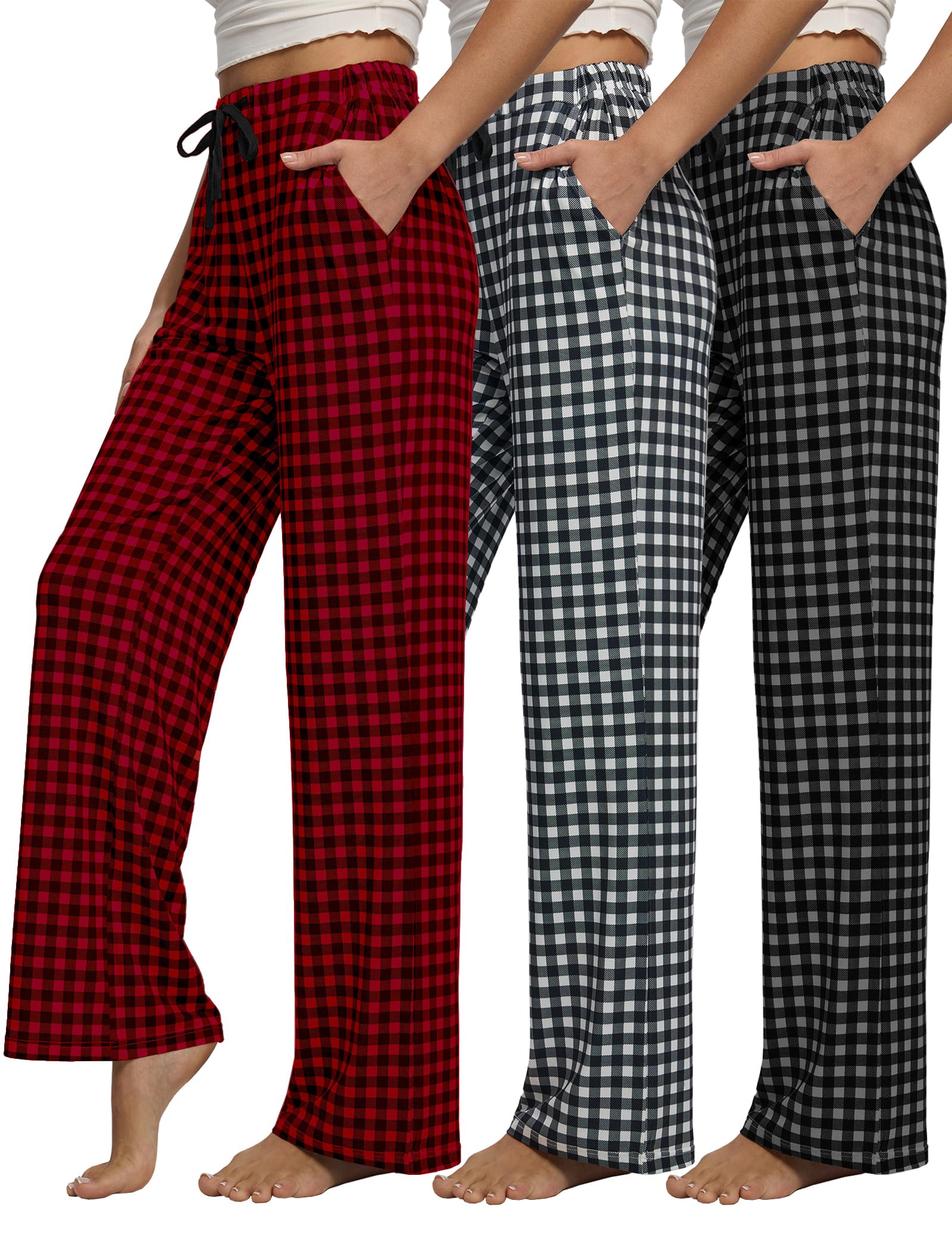 Women Pajama Pants 3-Pack Plaid Sleep Lounge PJ Bottoms with Pockets
