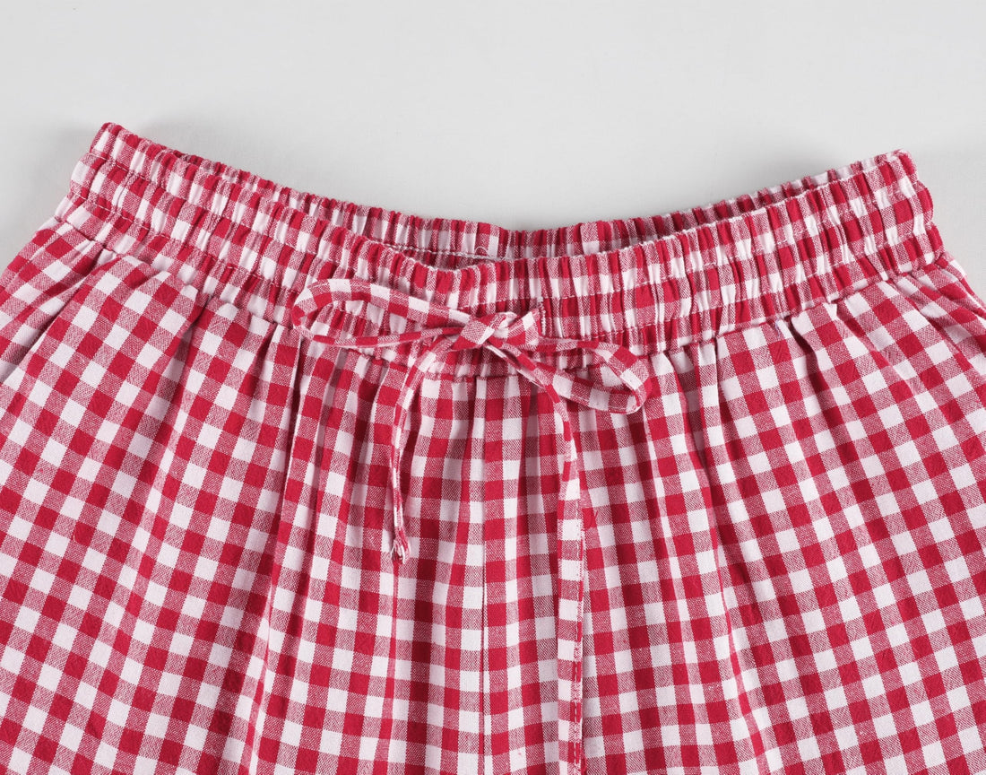 Tanming Womens Gingham 2 Piece Pajamas Sets Puff Sleeve Babydoll Shirt Ruffle Pants Pj Lounge Set Sleepwear WEBE CLOTHING