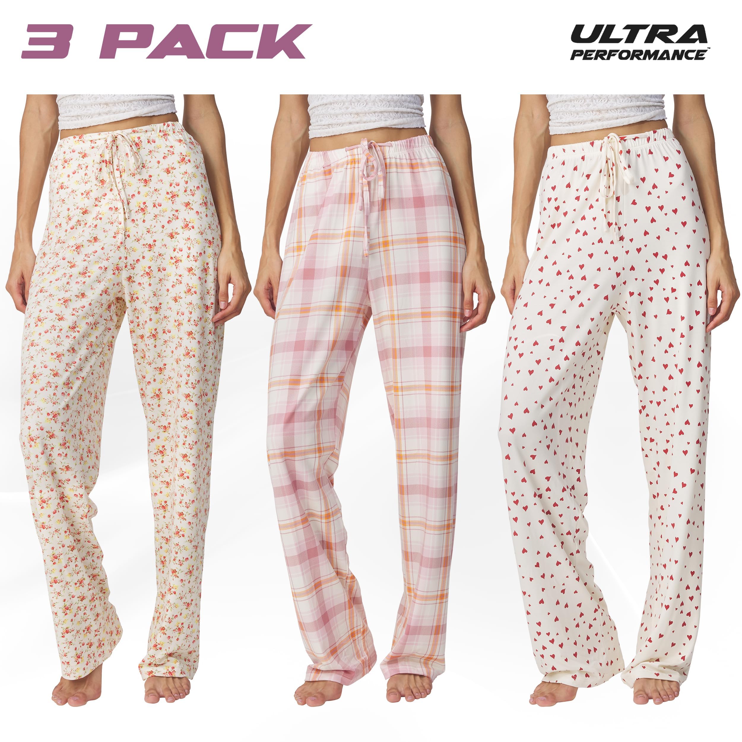 Ultra Performance Womens Pajama PJ Pants 3 Pack Lounge Bottoms Pajamas for Women (Avail in Plus Sizes)