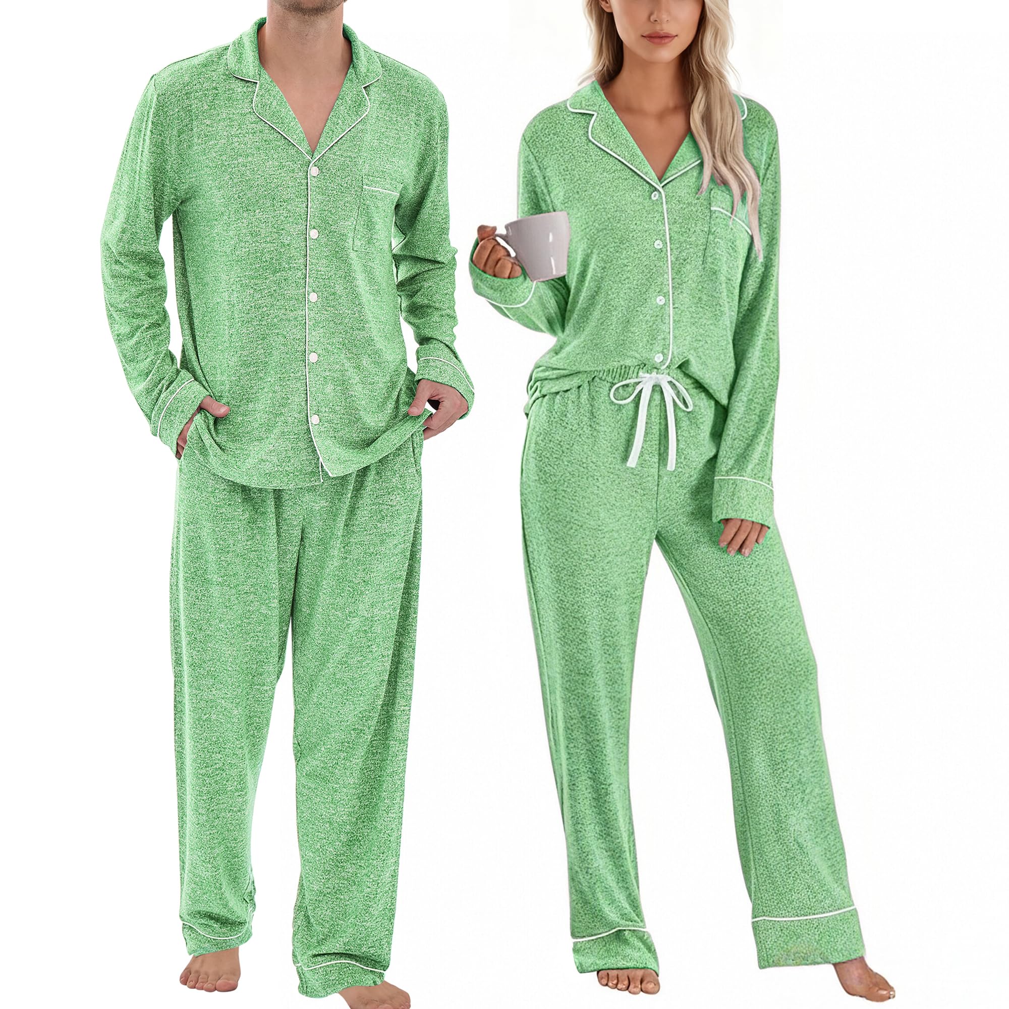 PJGGZ Matching Pajamas for Couples, Button Down Loungewear Soft Warm Long Sleeve Sleepwear His and Hers Pajamas Sets WEBE CLOTHING