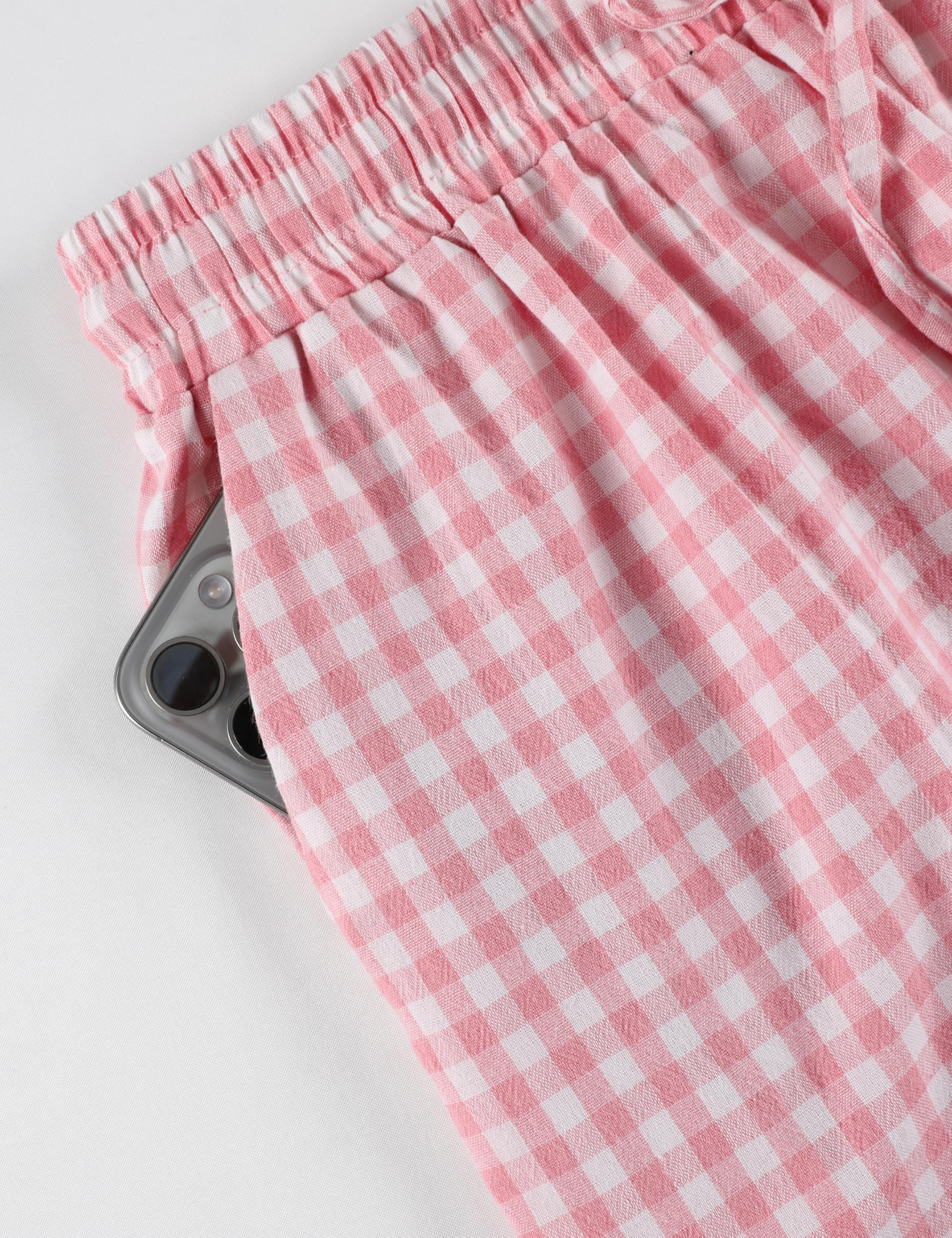 Tanming Womens Gingham 2 Piece Pajamas Sets Puff Sleeve Babydoll Shirt Ruffle Pants Pj Lounge Set Sleepwear WEBE CLOTHING