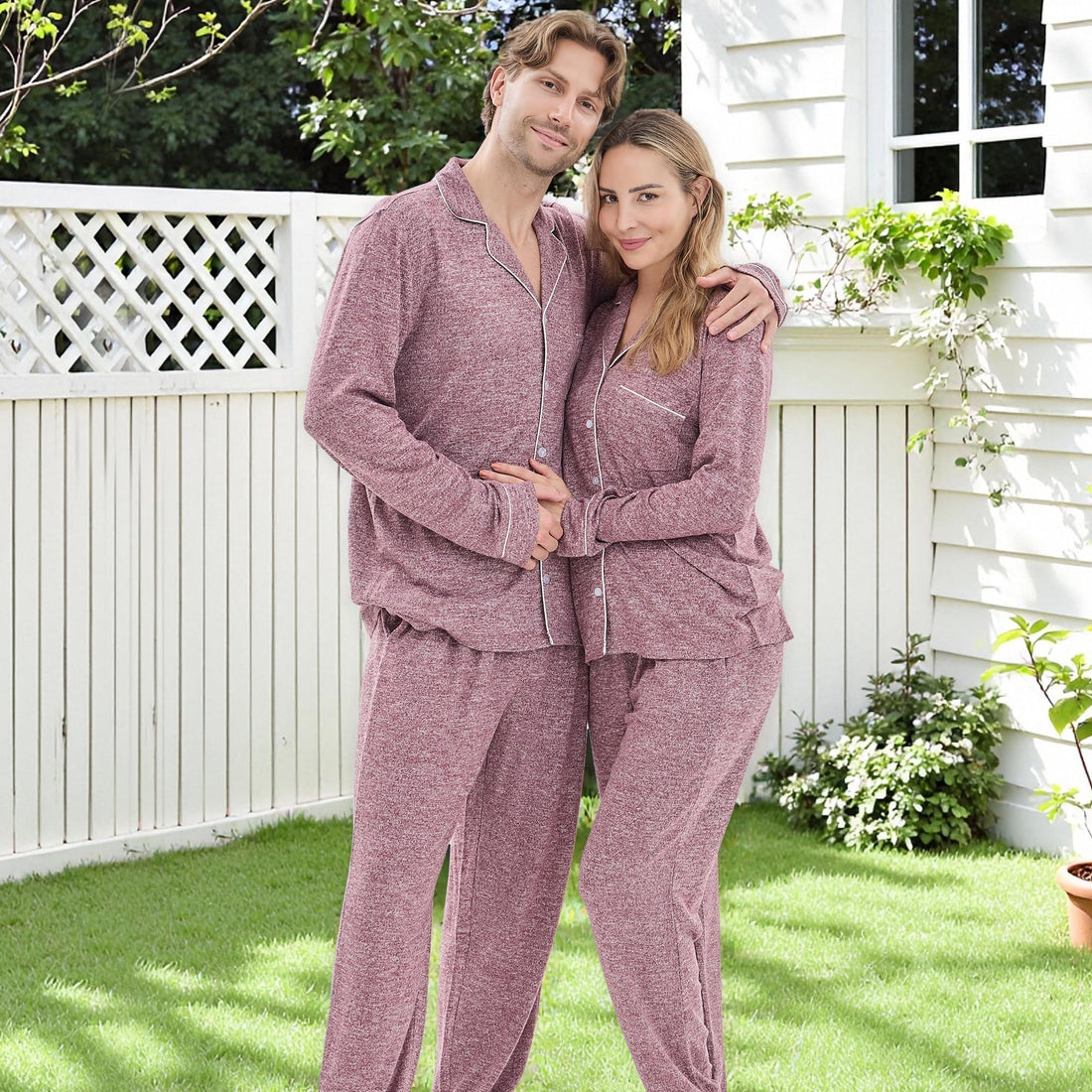 PJGGZ Matching Pajamas for Couples, Button Down Loungewear Soft Warm Long Sleeve Sleepwear His and Hers Pajamas Sets WEBE CLOTHING