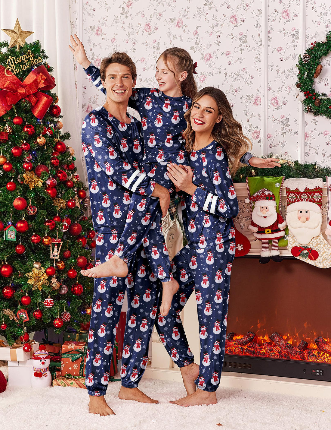 Ekouaer Family Christmas Pajamas Matching Sets Long Sleeve Couple Pjs Holiday Sleepwear Soft Loungewear with Pockets