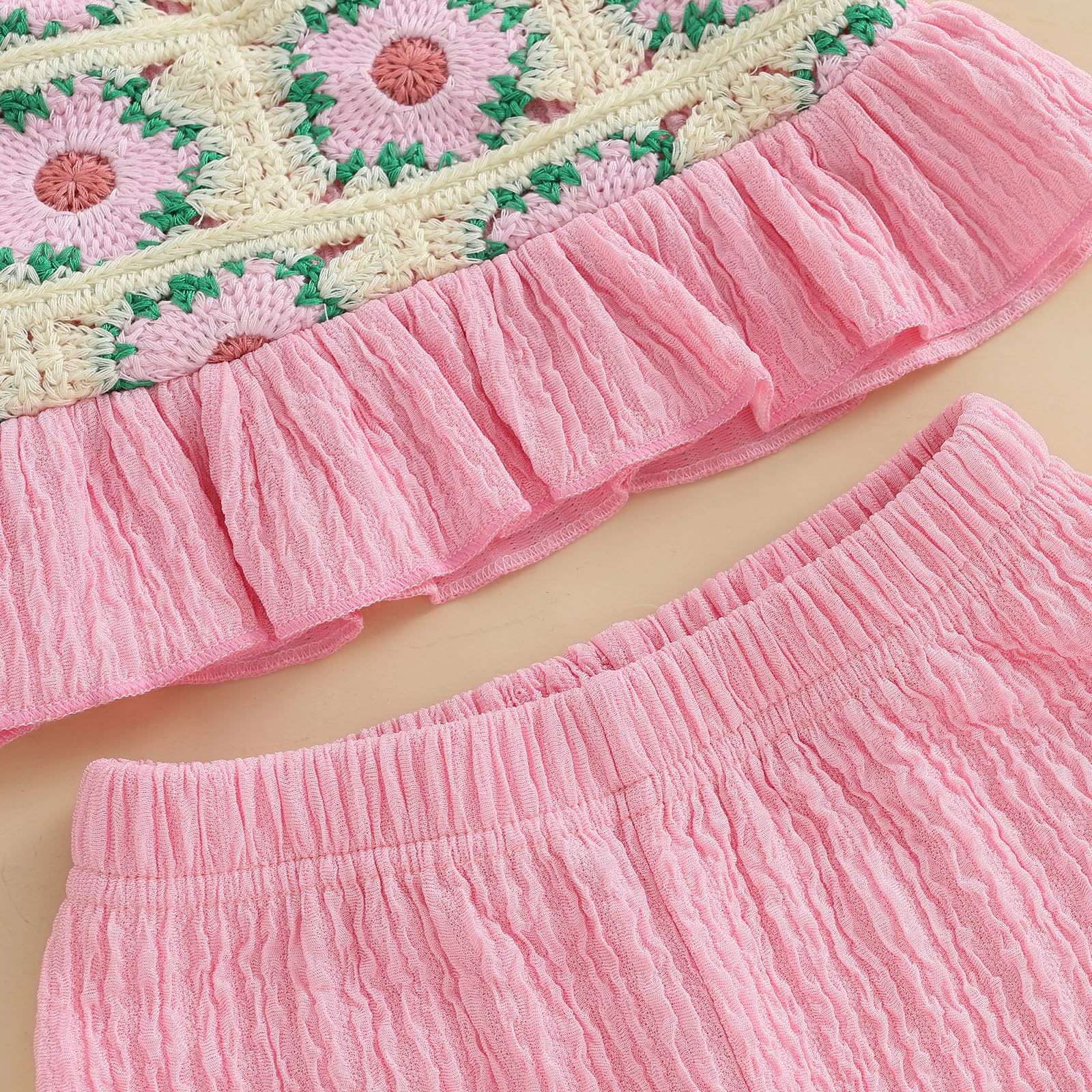 Baby Girl Outfits Crocheted Ruffled Camisole And Elastic Pants Set 6 12 18 24 Months 2 3 4 T WEBE CLOTHING