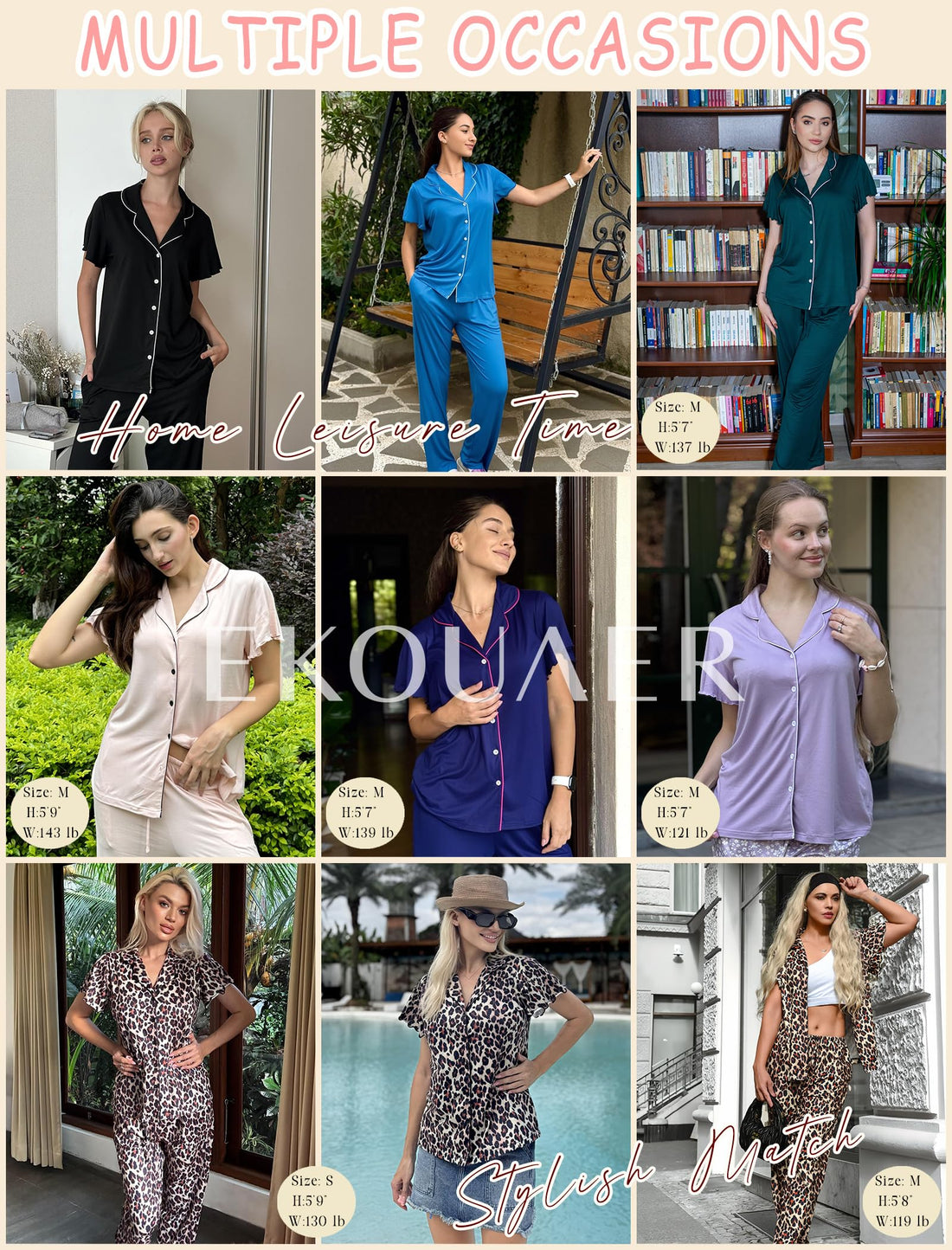 Ekouaer Pajamas for Women Set Button Up Sleepwear Cute Pjs Ruffle Sleeve Notch Collar Loungewear with Long Pants S-XXL