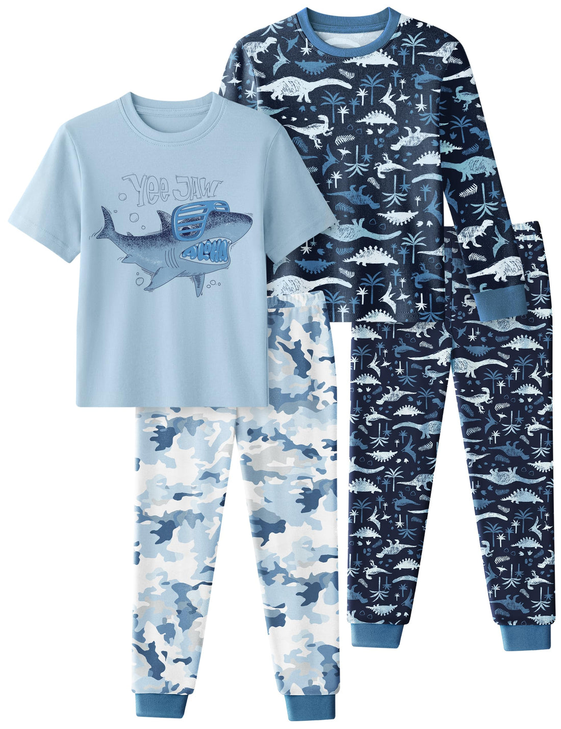 Yoofoss Toddler Pajamas 100% Organic Cotton Girls Boys Pajamas for Kids 4 Piece Snug Fit Long & Short Sleeves Pjs Set