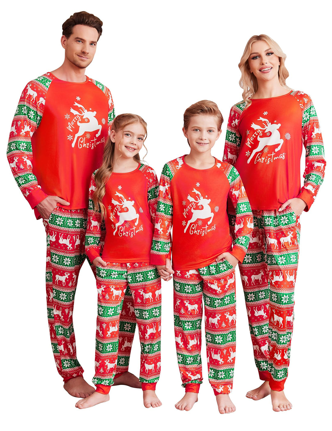 Ekouaer Christmas Pajamas for Family Long Sleeve Pjs Matching Sets with Plaid Pants Soft Sleepwear Loungewear