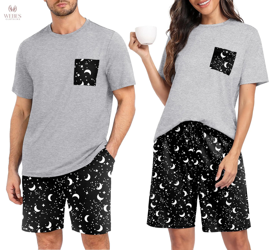 PrinStory Mens Pajama Sets Summer Pjs Sleepwear Nightwear Lightweight Quick Dry Soft Short Sleeve Sleep Set With Pocket S-4XL WEBE CLOTHING