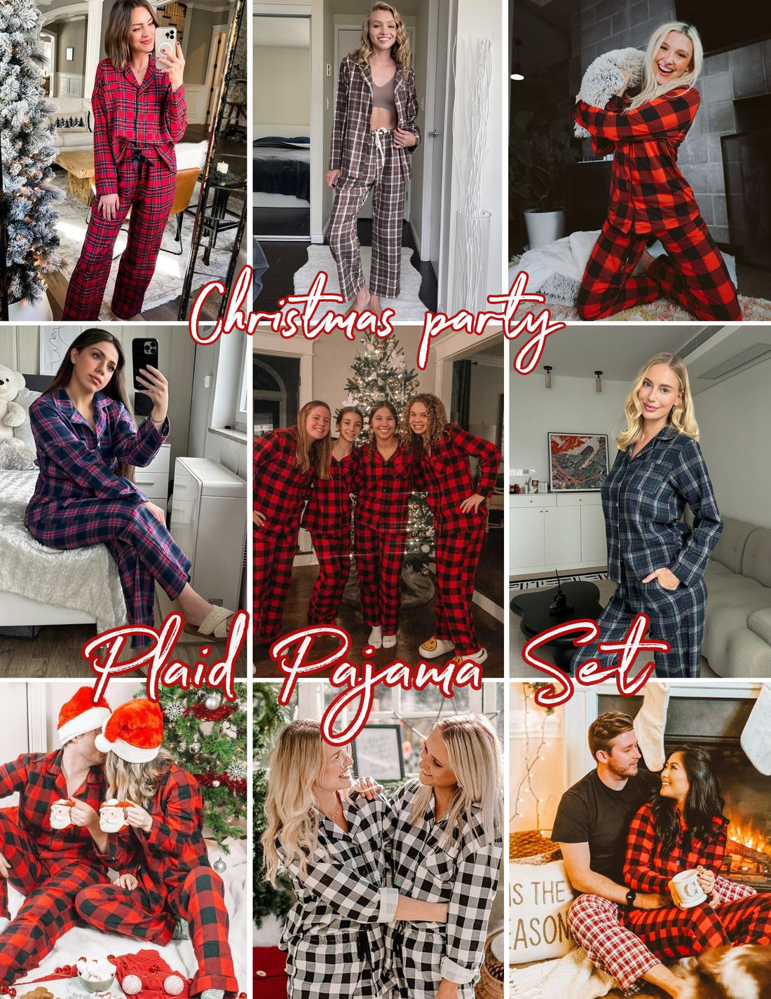 Ekouaer Womens Pajama Sets 2 Piece Cotton Plaid Pjs Long Sleeve Sleepwear Button Down Lounge Set with Pockets