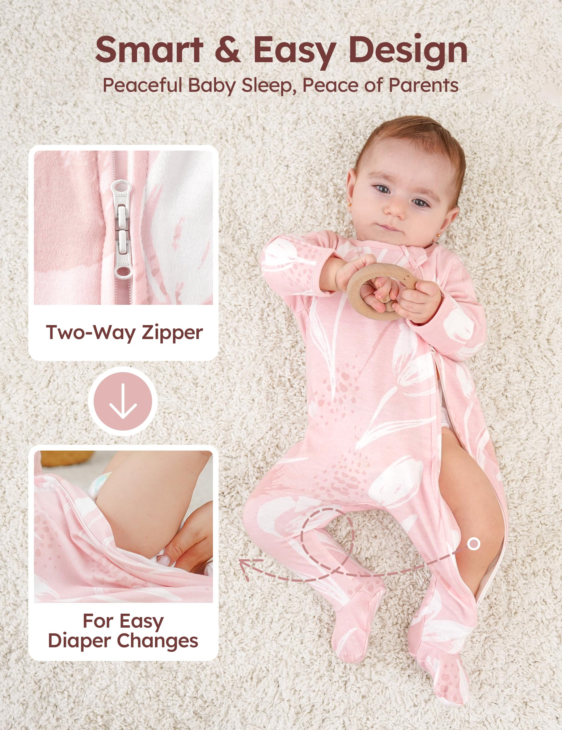 Unnivoll Baby Pajamas 100% Cotton Baby Sleepers for Newborn 0-3 3-6 6-9 Months 3Pcs Footie Pajamas Baby Boys Girls Clothes