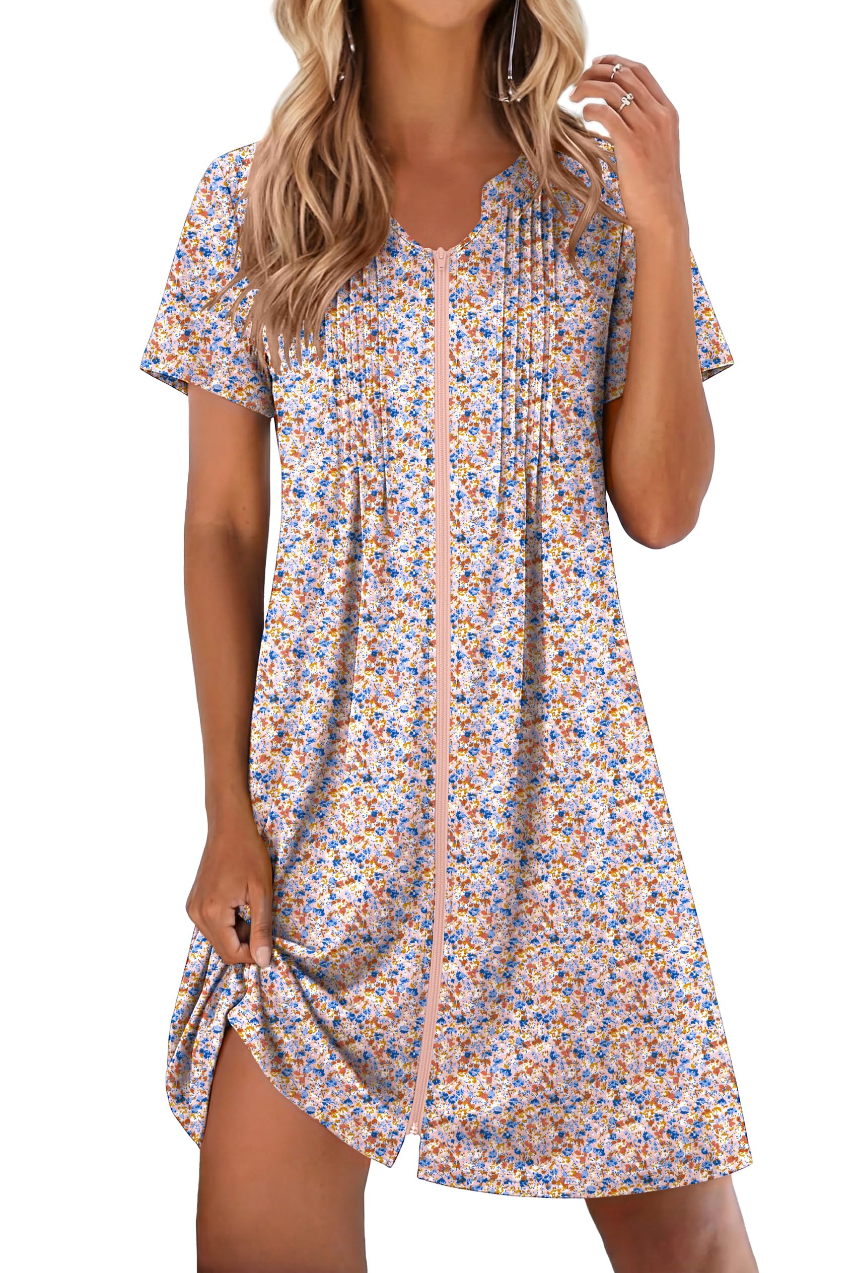 EKOUAER Women Zipper Robes Short Bathrobe Lightweight Mumu Duster House Coat with Pockets Soft Moo Moo Nightgown WEBE CLOTHING