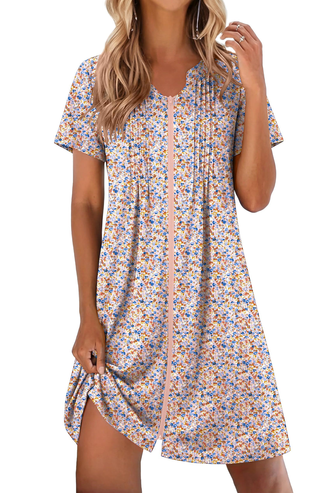 EKOUAER Women Zipper Robes Short Bathrobe Lightweight Mumu Duster House Coat with Pockets Soft Moo Moo Nightgown WEBE CLOTHING