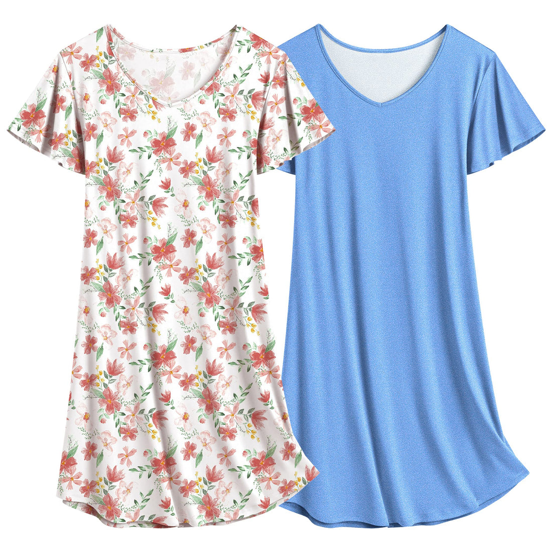 Ekouaer 2 Pack Women's Nightgown Short Sleeve Nightshirts Comfy Soft Pajama Sleep Dress