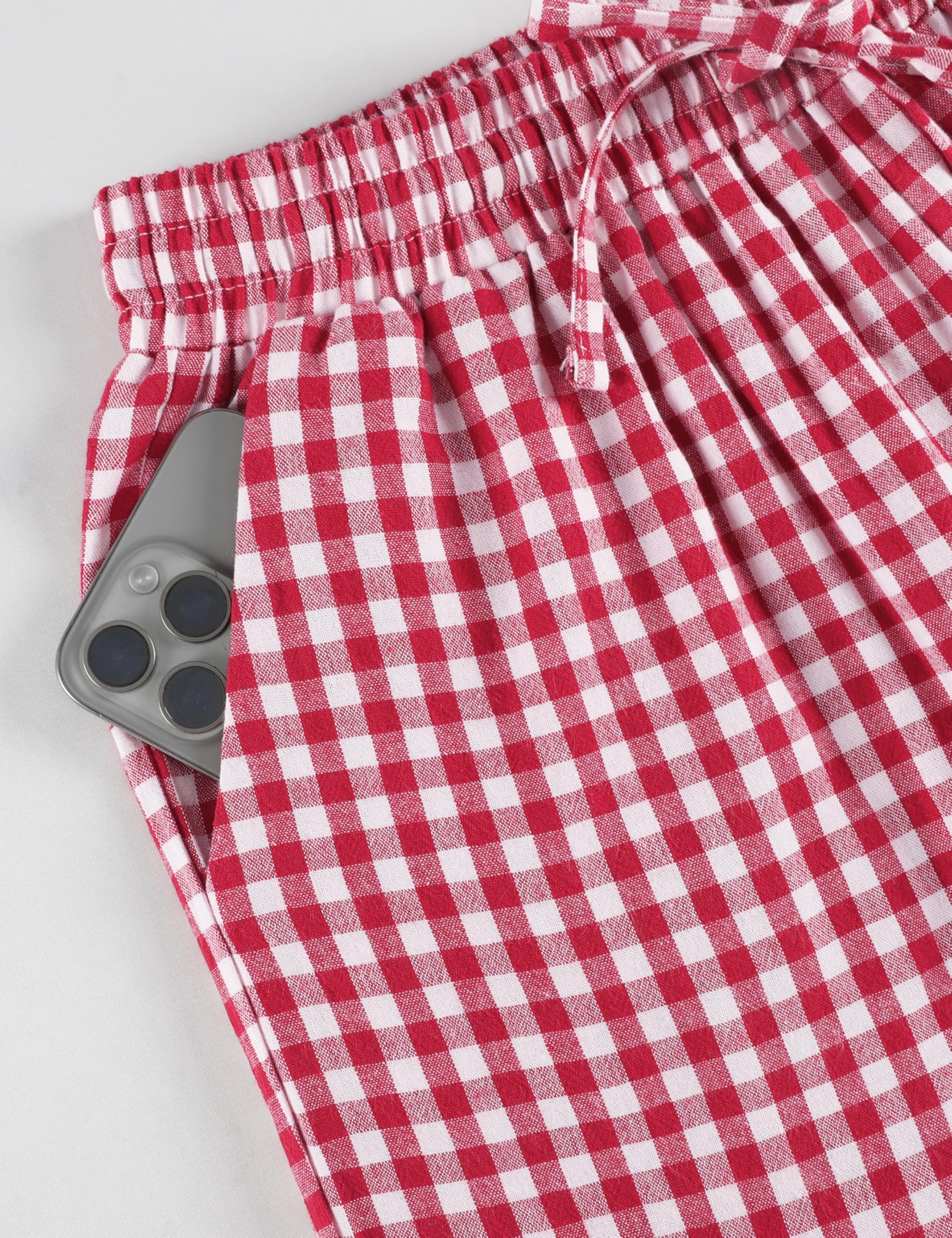 Tanming Womens Gingham 2 Piece Pajamas Sets Puff Sleeve Babydoll Shirt Ruffle Pants Pj Lounge Set Sleepwear WEBE CLOTHING