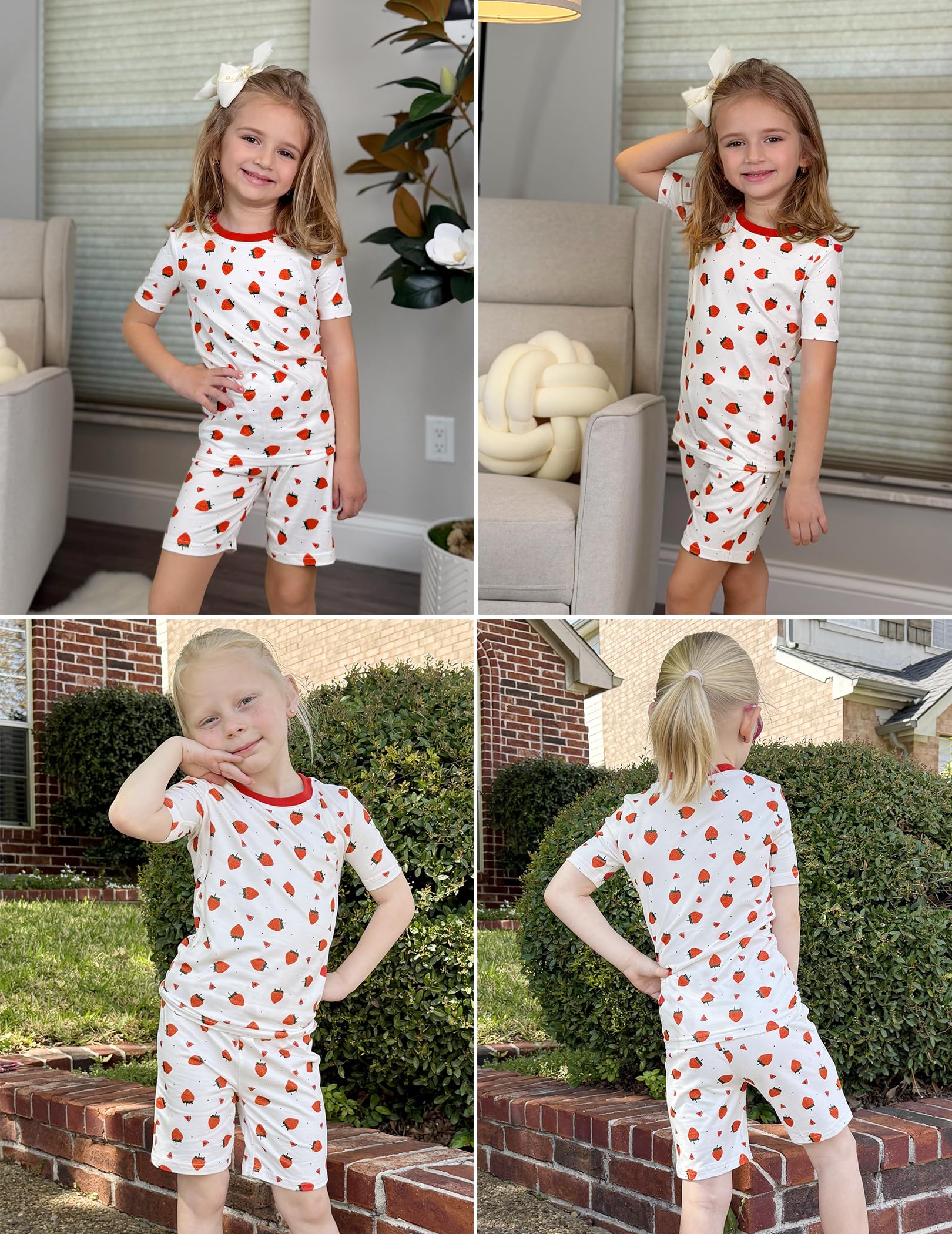 Arshiner Pajamas for Girls Summer Short Sleeve Sleepwear Kids Soft Cute Snug Fit Pjs Sets