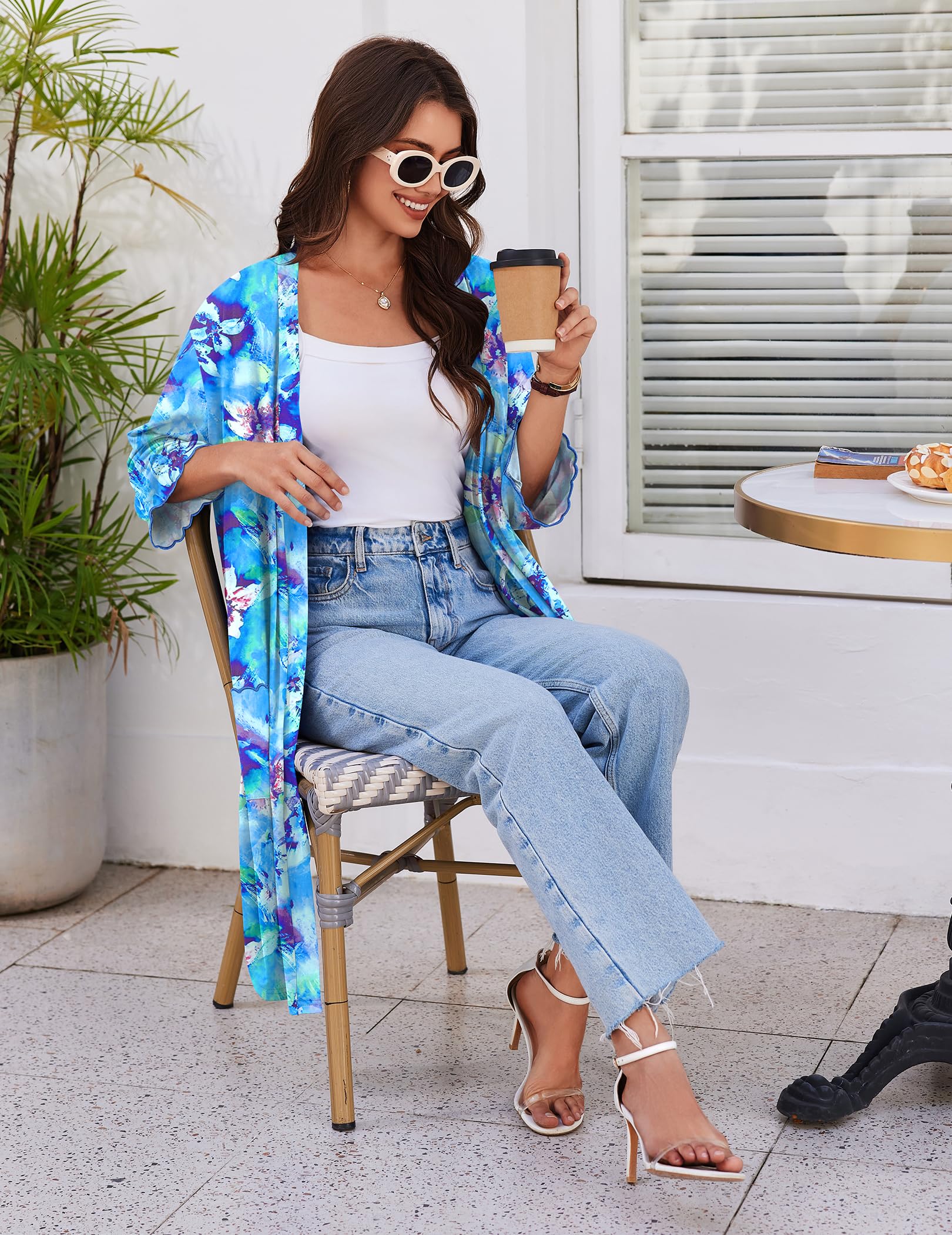 Ekouaer Robes for Women Knee Length Kimono Bathrobe Lightweight 3/4 Sleeve Sleepwear Soft Loungewear with Pockets S-XXL WEBE CLOTHING
