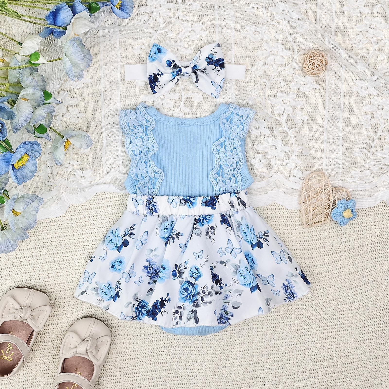 Baby Girl Clothes Newborn Romper Dress Infant Lace Ruffle Sleeveless Summer Outfits with Headband 0-12 Months WEBE CLOTHING
