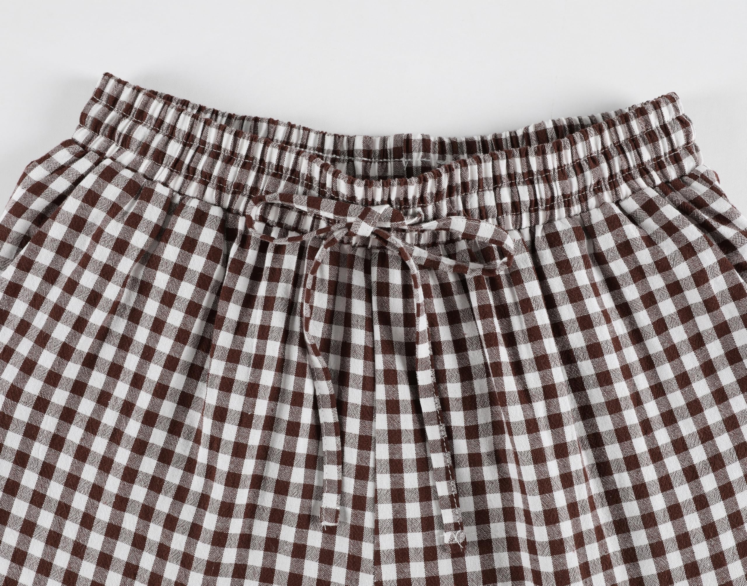 Tanming Womens Gingham 2 Piece Pajamas Sets Puff Sleeve Babydoll Shirt Ruffle Pants Pj Lounge Set Sleepwear WEBE CLOTHING