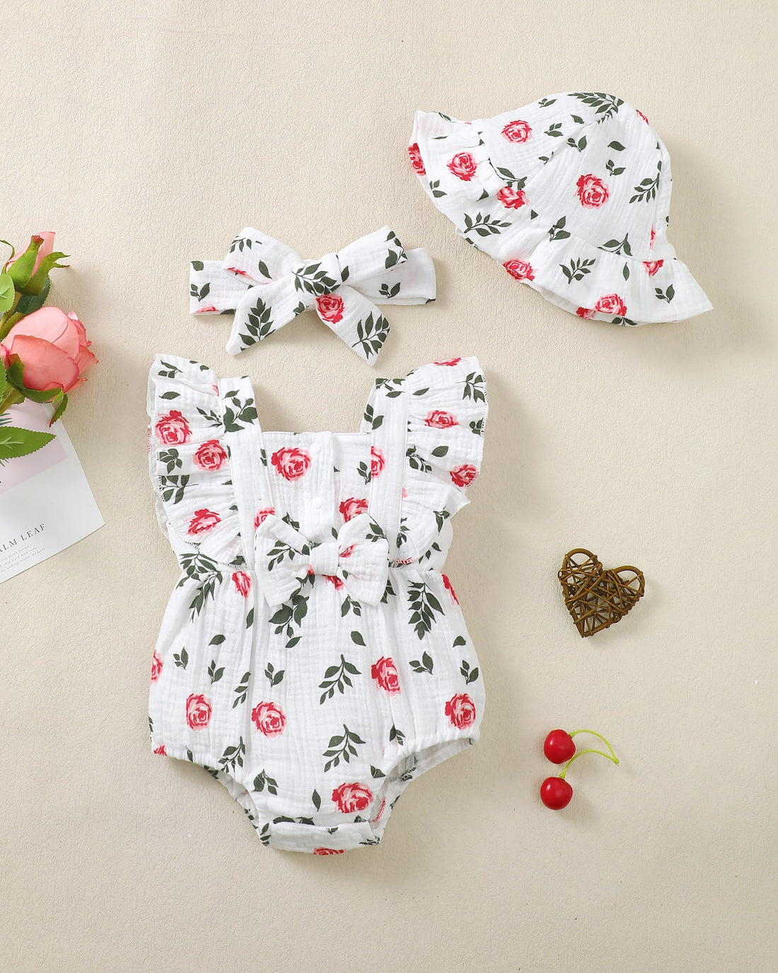 Renotemy Baby Girl Clothes Infant Summer Romper Cotton Linen Newborn Essentials Photography Preemie Outfits with Hat&Headband WEBE CLOTHING