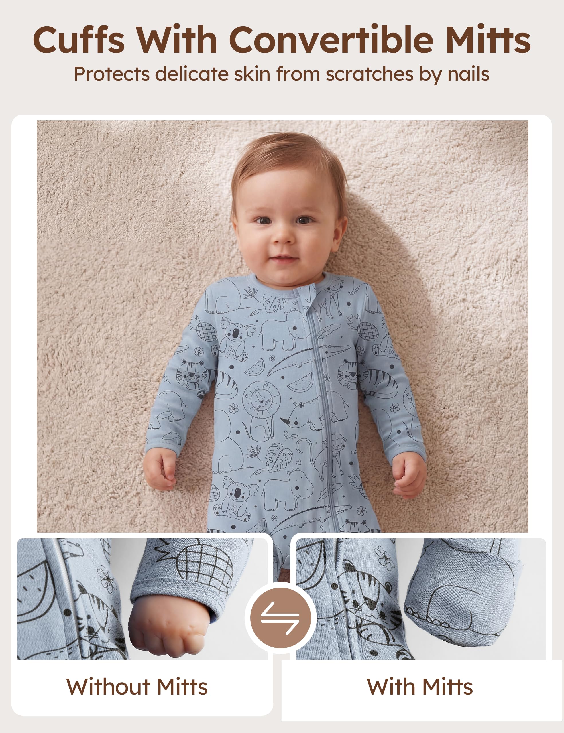 Unnivoll Baby Pajamas 100% Cotton Baby Sleepers for Newborn 0-3 3-6 6-9 Months 3Pcs Footie Pajamas Baby Boys Girls Clothes