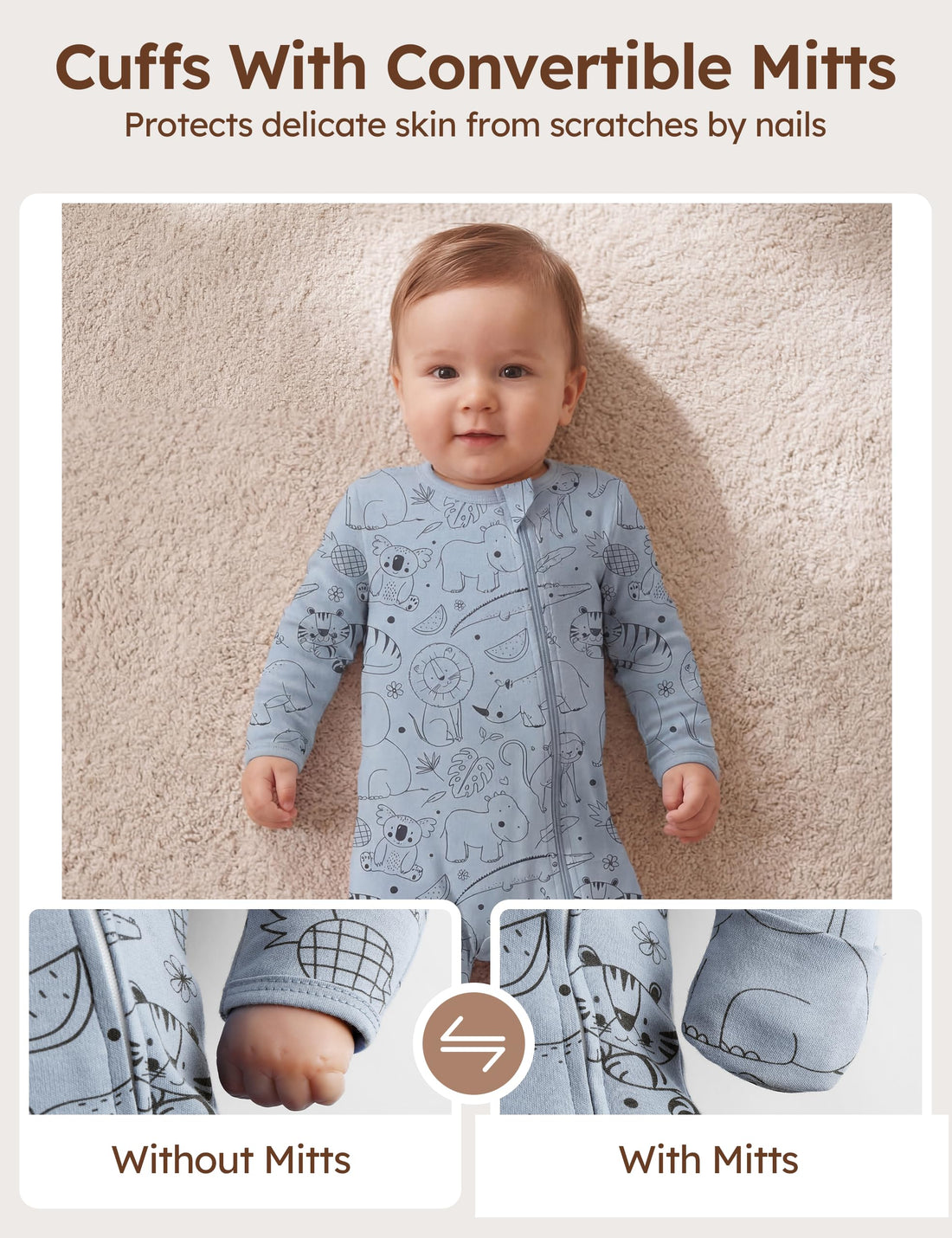Unnivoll Baby Pajamas 100% Cotton Baby Sleepers for Newborn 0-3 3-6 6-9 Months 3Pcs Footie Pajamas Baby Boys Girls Clothes