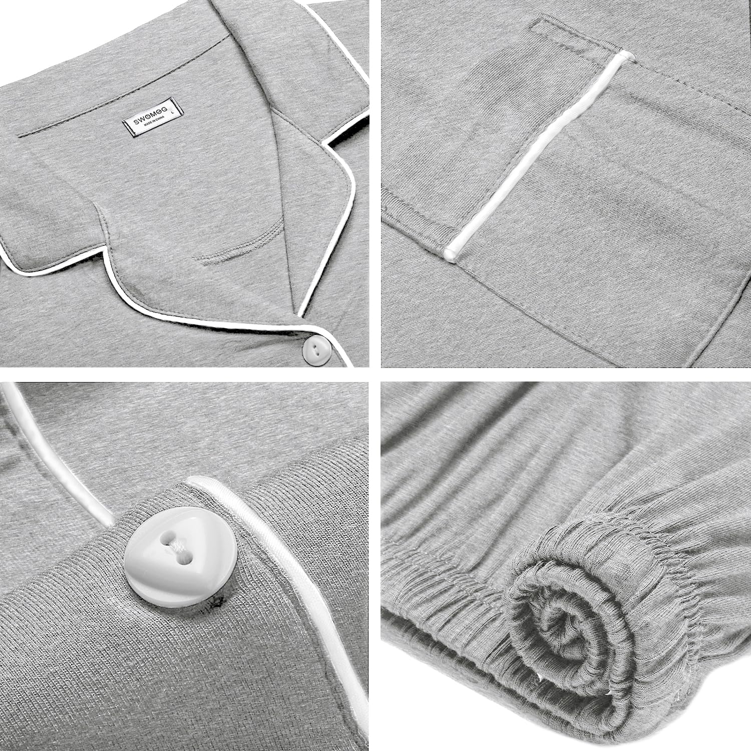 SWOMOG 100% Cotton Mens Pajama Set Short Sleeve Sleepwear Button Down Loungewear 2 PCS Cotton Pjs Set with Pockets WEBE CLOTHING