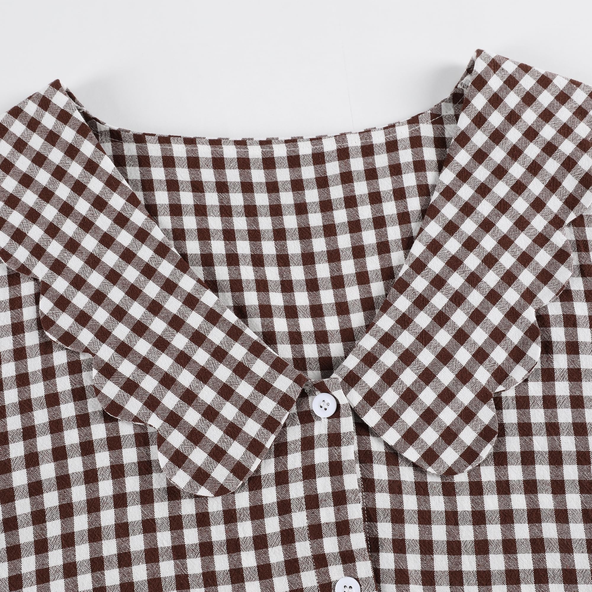 Tanming Womens Gingham 2 Piece Pajamas Sets Puff Sleeve Babydoll Shirt Ruffle Pants Pj Lounge Set Sleepwear WEBE CLOTHING