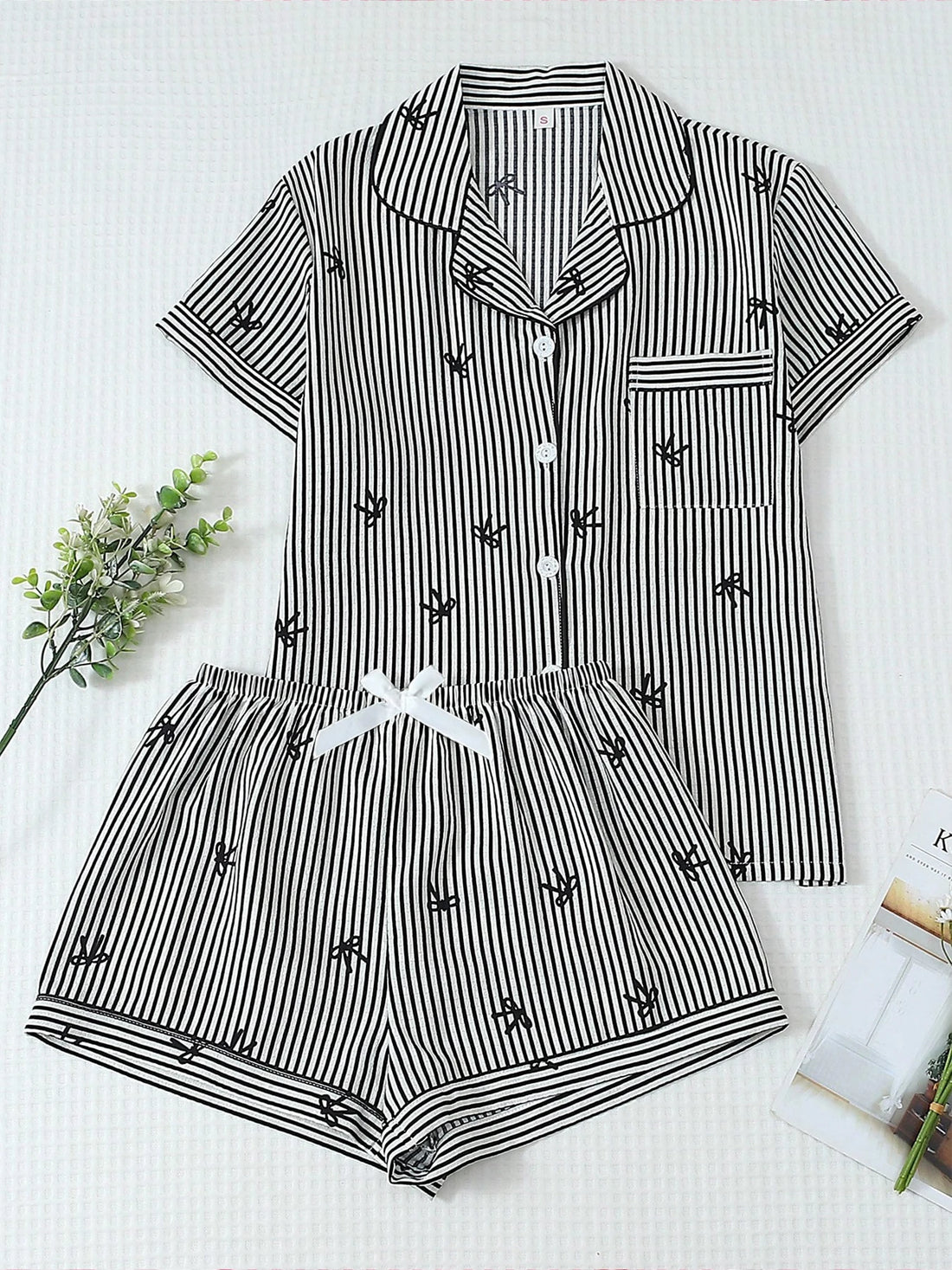 Women Pajamas Set Summer Ladies Plaid Print Casual Pajama Set, Short Sleeve Collar Top and Shorts Casual Comfy Loungewear