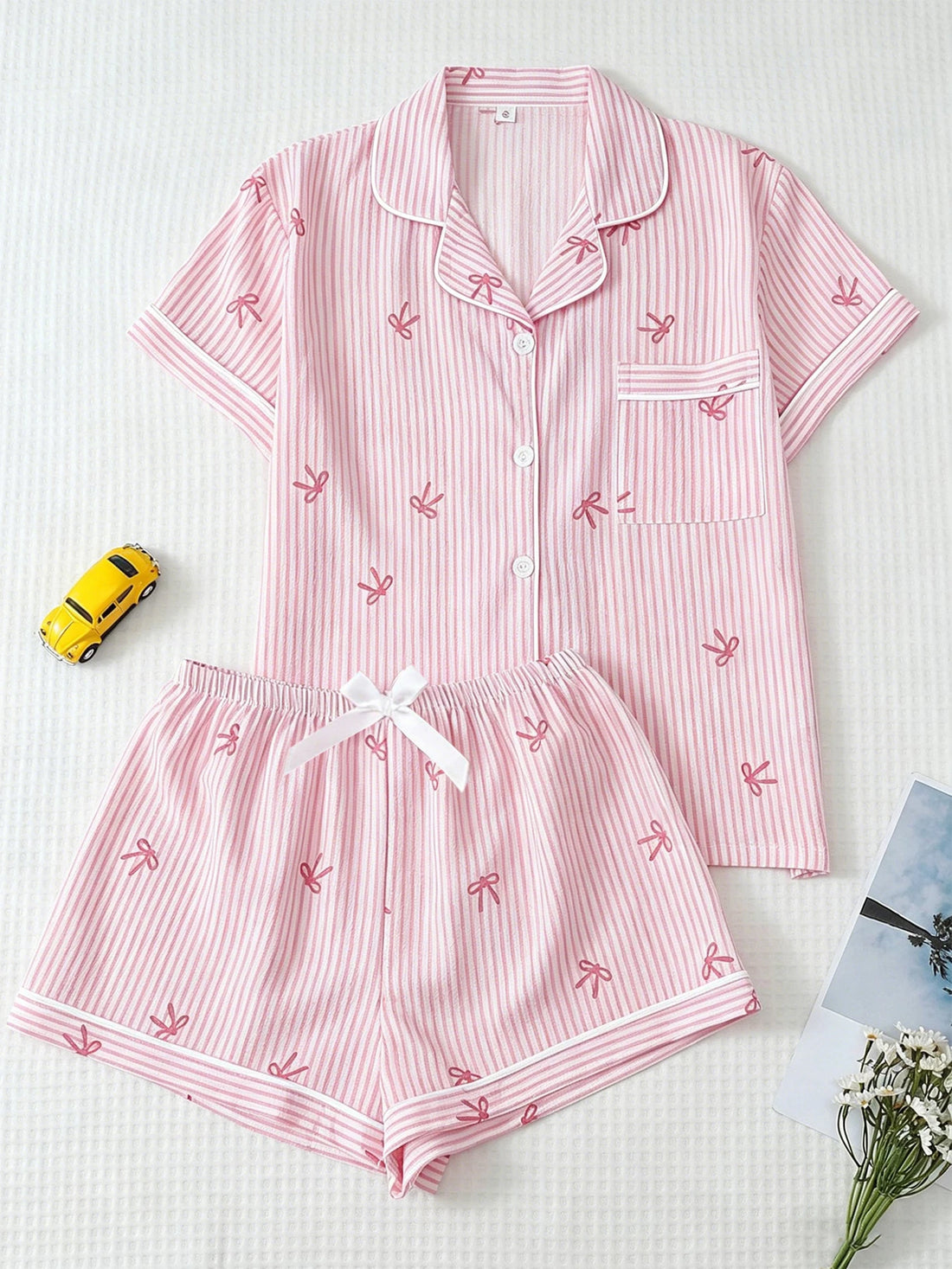Women Pajamas Set Summer Ladies Plaid Print Casual Pajama Set, Short Sleeve Collar Top and Shorts Casual Comfy Loungewear