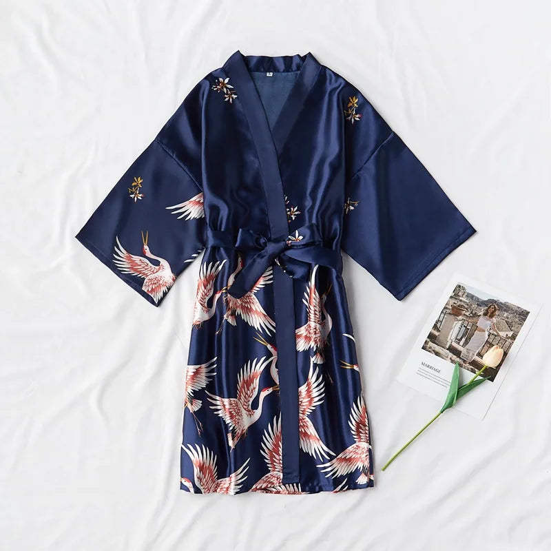 Fashion Satin Robe Female Bathrobe Sexy peignoir femme Silk Kimono Bride Dressing gown sleepwear Night Grow For Women