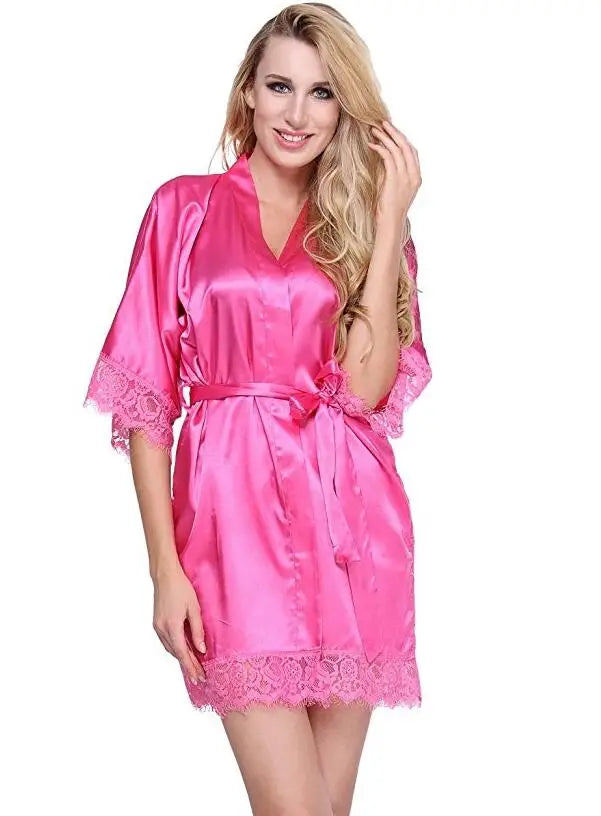 Sexy Wedding Dressing Gown Women Short Satin Bride Robe Lace Silk Kimono Bathrobe Summer Bridesmaid Nightwear Plus Size Peignoir