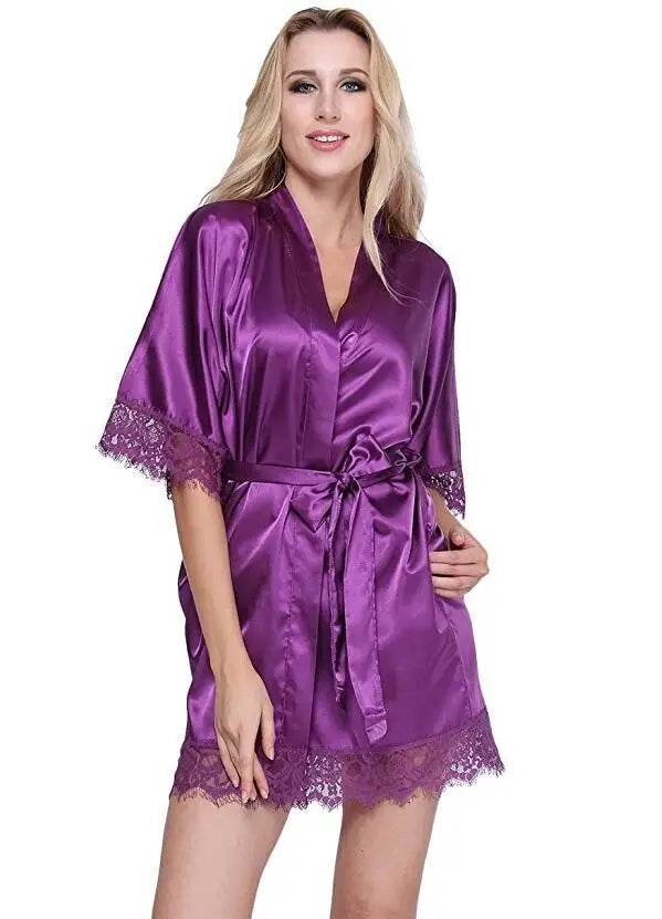 Sexy Wedding Dressing Gown Women Short Satin Bride Robe Lace Silk Kimono Bathrobe Summer Bridesmaid Nightwear Plus Size Peignoir