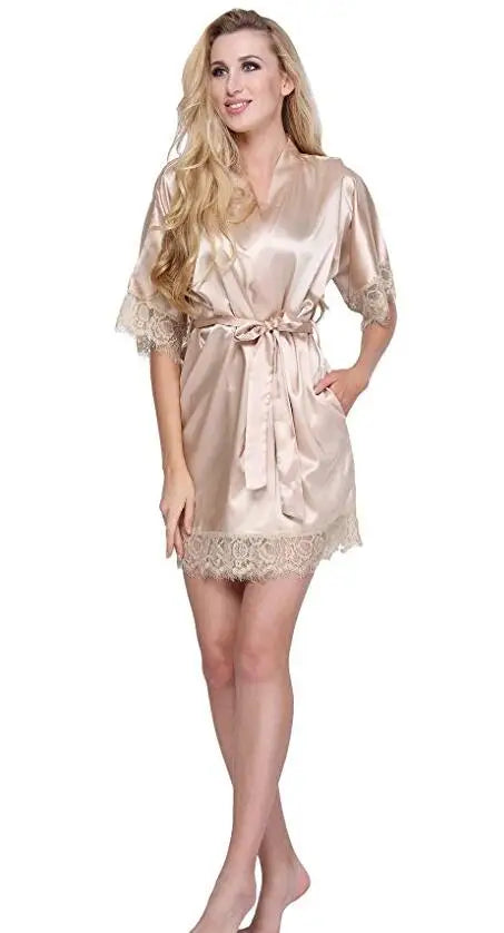 Sexy Wedding Dressing Gown Women Short Satin Bride Robe Lace Silk Kimono Bathrobe Summer Bridesmaid Nightwear Plus Size Peignoir