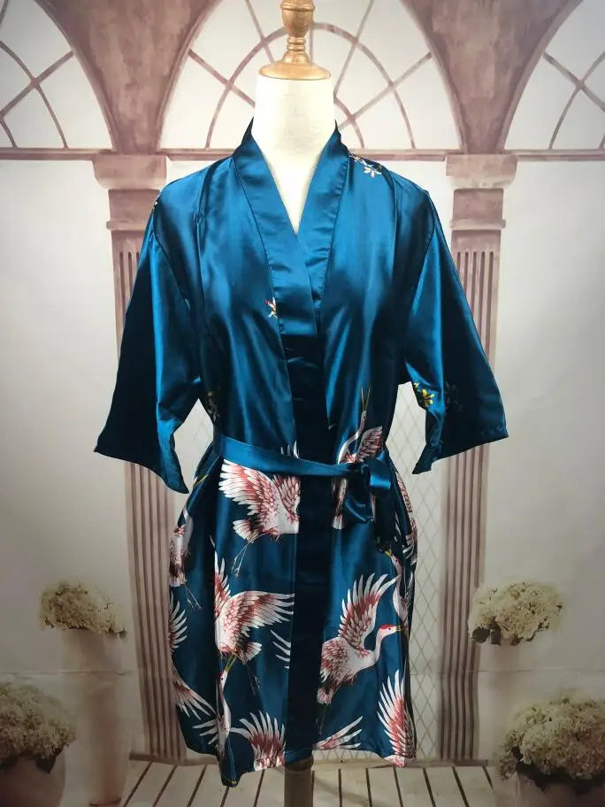 Women Silk Satin short Wedding Bride Bridesmaid Robe Kimono Robe Feminino Bath Robe Large Size Peignoir Femme Sexy Bathrobe