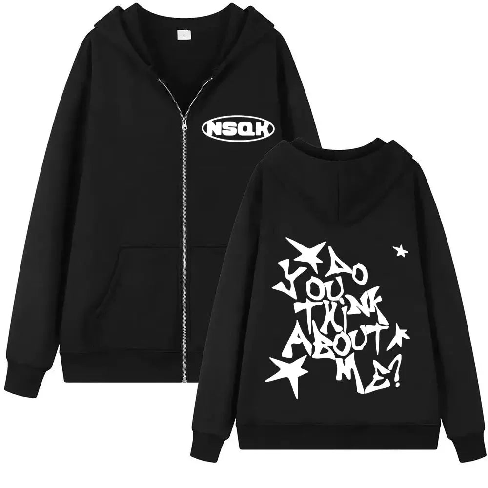 Rapper Nsqk Aoou Thnk about Me Album 2025 Zip Up Hoodie Men Women Hip Hop Zipper Sweatshirts Casual Harajuku Long Sleeve Hoodies