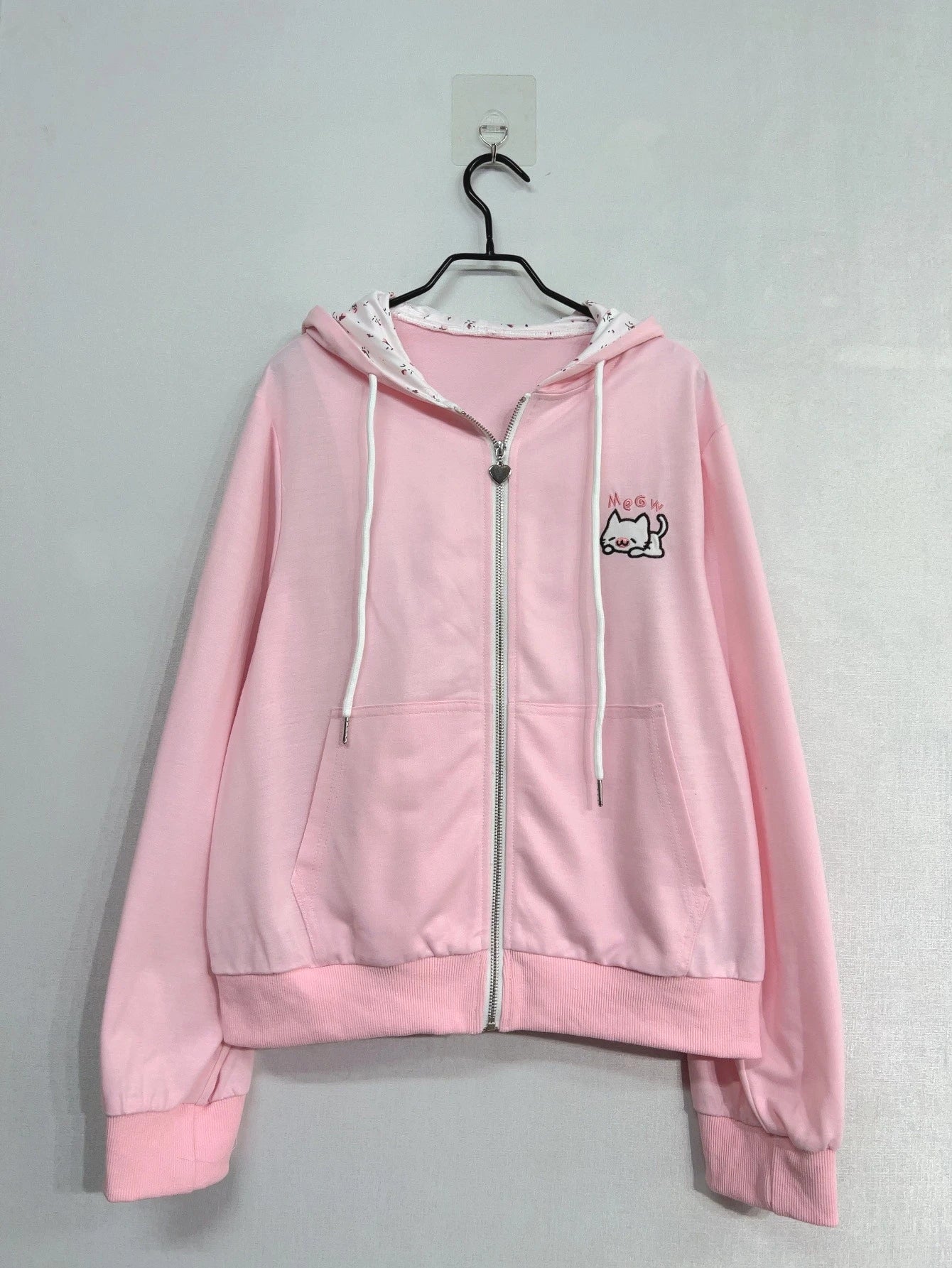 Women Pink Cutecore Hoodie Jacket Y2K Fashion Harajuku Cat Zip Up Long Sleeve Oversized Hooded Sweatshirt Cute Coat Clothes