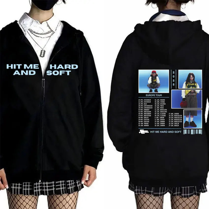 Hit Me Hard and Soft Tour 2025 Zipper Hoodies Men Women Fashion Harajuku Zip Up Jacket Unisex Vintage Hip Hop Zip Up Sweatshirts