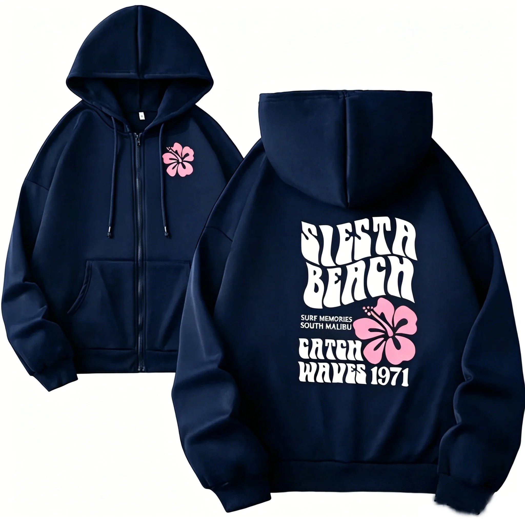 Women Zipper Cardigan Hooded Sweatshirt Jogging Lady Versatile Sport Coat Oversized Hibiscus Beach Casual Hooded Sweat Jacket