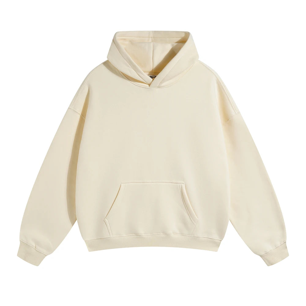 ZODF New Thick 350gsm Fleece Hooded Hoodies For Men Unisex Winter Oversized Loose Basic Solid Sweatshirts Pullovers Coats HY0631