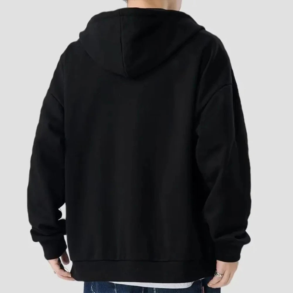 Men's zip-up pullover hoodie - fashionable and casual, with a hood, zipper, sporty style, trendy streetwear, skatewear, button-d