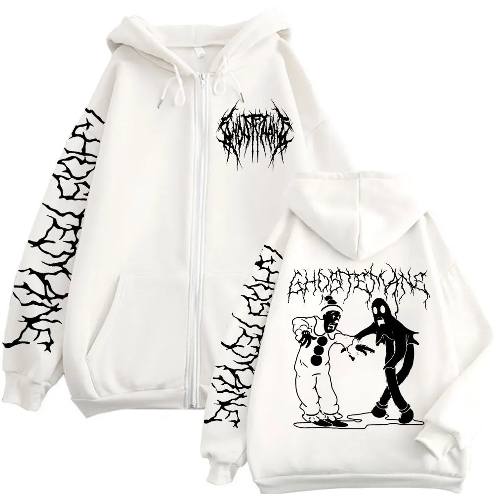 Ghostemane Print Zipper Hoodies Metal Rock Pop Music Zip Up Hooded Sweatshirts Men's Women's Gothic Fashion Vintage Pullovers