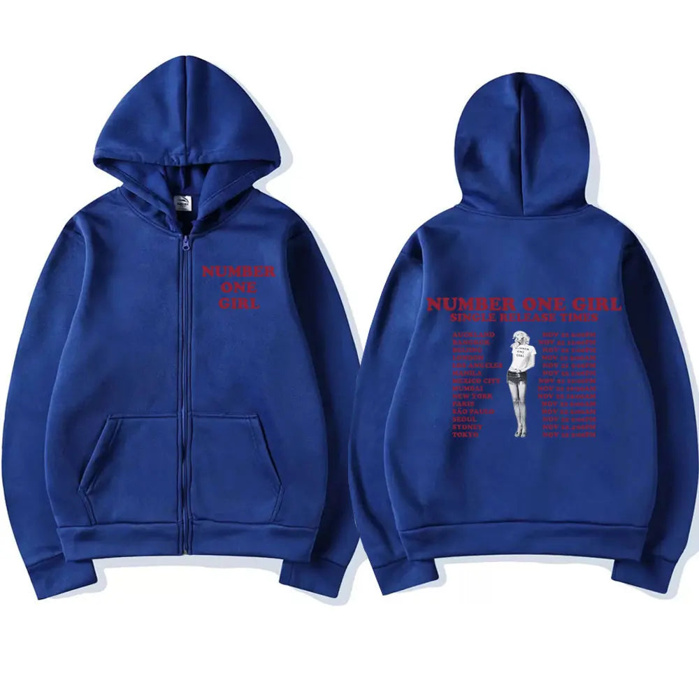 Rosé Number One Girl Album Zipper Hoodies Kpop Men Women Clothing Long Sleeve Zip Up Sweatshirts Fleece Oversized Pullovers Y2K