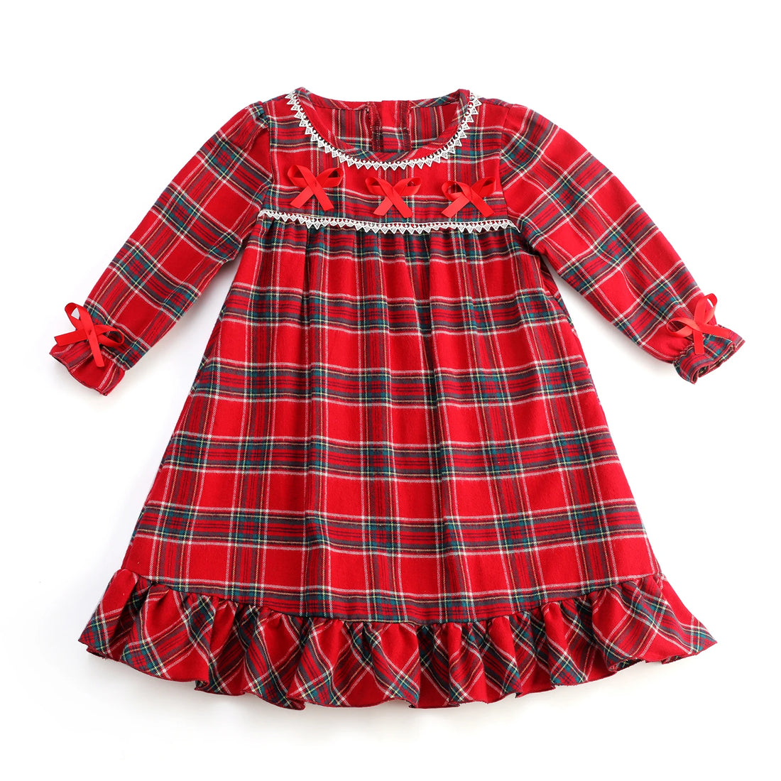 Flannel Christmas Family Matching Outfits Boys And Girls Ruffle Pajamas White Lace Red Long Sleeve Baby Button Kids Pyjamas Sets