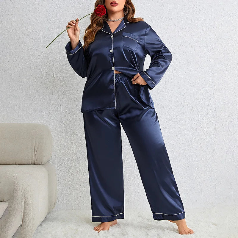 Oversize Size 3Xl 4Xl 5Xl Pajamas Loose Rayon Home Clothes Women's Short Sleeve Loungewear Satin Solid Pyjamas Suit Sleepwear