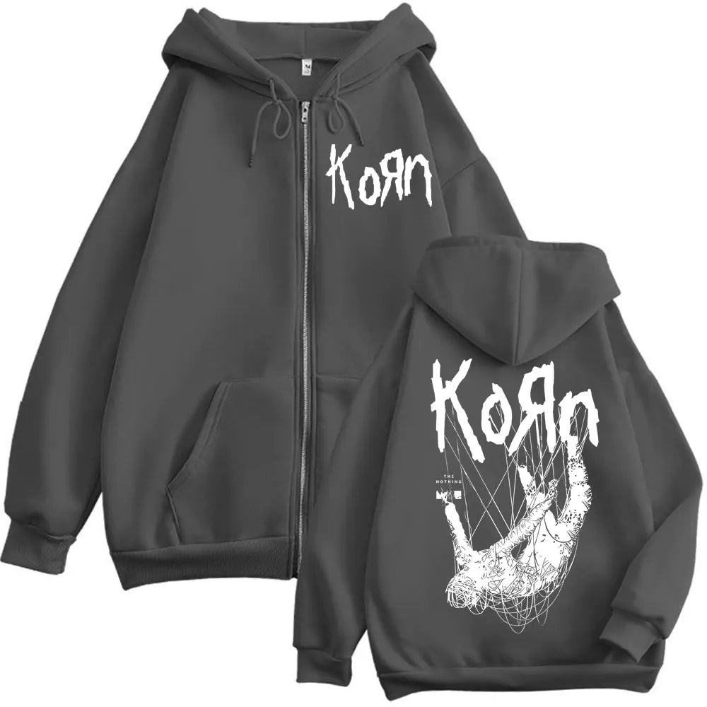 Rock Band Korn The Nothing Album Zipper Hoodie Gothic Vintage Zip Up Pullovers Men Women Casual Fashion Sweatshirt Streetwear