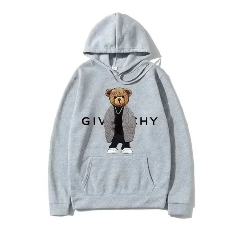 Men Women Unisex Autumn Winter Luxury Bear Print Hoodies Long Sleeve Fleece Pullover High Quality Free Shipping