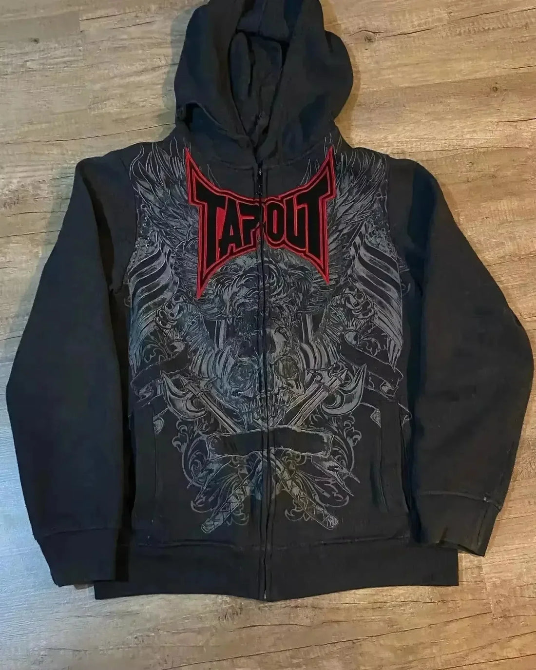 Y2K New American Tapout Zipper Hoodie Sweatshirt Men Hip Hop Letter Retro Graphic Embroidery Hoodie Jacket Clothes Streetwear