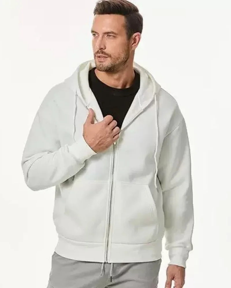 Men's Long Sleeve Zipper Hoodie Autumn Winter Fashion Casual Loose Fit Sweatshirt Sportswear Male Outfit